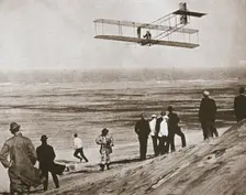 The Wright Brothers testing an early plane at Kitty Hawk, North Carolina, USA, c1903. Creator: Unknown