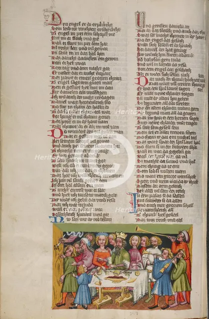 The Writing on the Wall at Belshazzar's Feast; Weltchronik, about 1400-1410. Creator: Unknown.