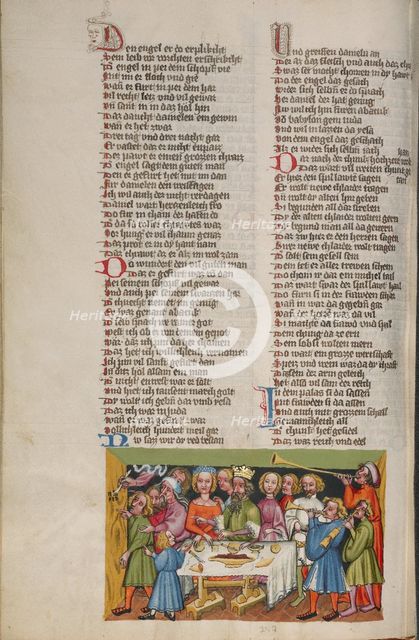 The Writing on the Wall at Belshazzar's Feast; Weltchronik, about 1400-1410. Creator: Unknown.