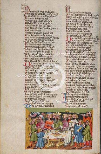 The Writing on the Wall at Belshazzar's Feast; Weltchronik, about 1400-1410. Creator: Unknown.