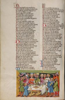 The Writing on the Wall at Belshazzar's Feast; Weltchronik, about 1400-1410. Creator: Unknown