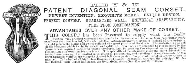 The Y & N Patent Diagonal Seam Corset, 1883.  Creator: Unknown.