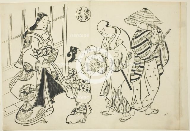 The Yugao Chapter from "The Tale of Genji" (Genji Yugao), from a series of Genji parodies, c. 1710. Creator: Okumura Masanobu.