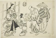 The Yugao Chapter from "The Tale of Genji" (Genji Yugao), from a series of Genji parodies, c. 1710. Creator: Okumura Masanobu