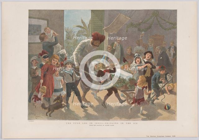 The Yule Log in India — Bringing in the Ice, from "The Graphic" Christmas Numb..., December 2, 1889. Creator: Charles Roberts.