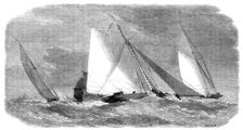 The Yacht Matches in the Thames: Royal Thames Yacht Club...rounding the steamer at the Nore, 1864. Creator: Smyth