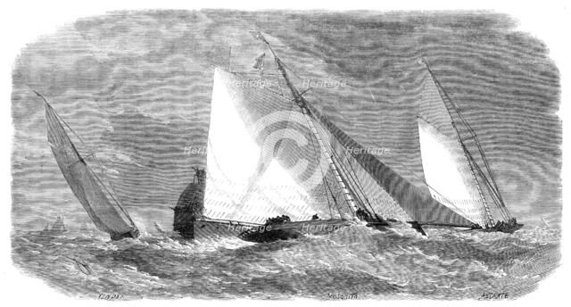 The Yacht Matches in the Thames: Royal Thames Yacht Club...rounding the steamer at the Nore, 1864. Creator: Smyth.