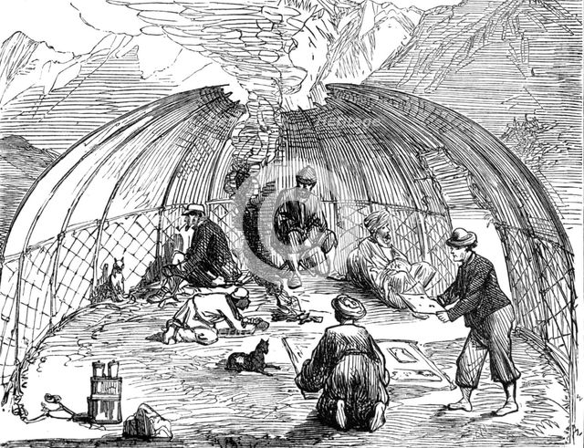 The Yarkund Mission: akoe or Kirgiz tent, occupied by the travelling party, 1874. Creator: Unknown.