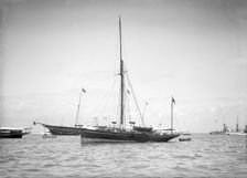 The yawl Beluga at anchor, 1911. Creator: Kirk & Sons of Cowes