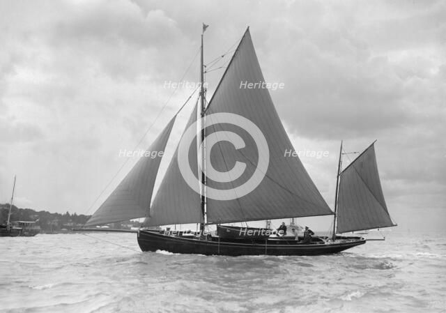 The yawl 'Moosk' under way, 1912. Creator: Kirk & Sons of Cowes.