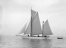 The yawl Meander sailing in close-hauled, 1913. Creator: Kirk & Sons of Cowes