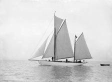 The yawl Meander sailing in close-hauled, 1913. Creator: Kirk & Sons of Cowes
