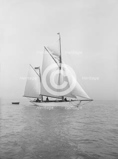 The yawl 'Meander' sailing in close-hauled, 1913. Creator: Kirk & Sons of Cowes.