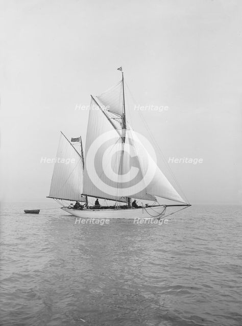 The yawl 'Meander' sailing in close-hauled, 1913. Creator: Kirk & Sons of Cowes.