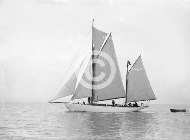 The yawl 'Meander' sailing in close-hauled, 1913. Creator: Kirk & Sons of Cowes.