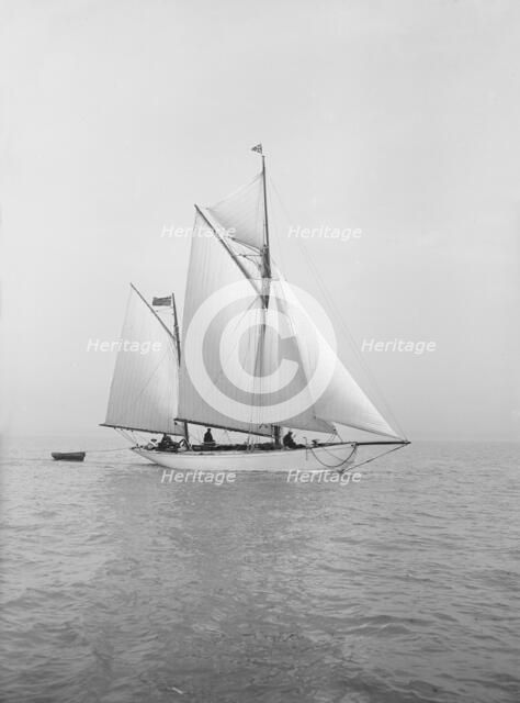 The yawl 'Meander' sailing in close-hauled, 1913. Creator: Kirk & Sons of Cowes.
