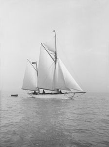 The yawl Meander sailing in close-hauled, 1913. Creator: Kirk & Sons of Cowes