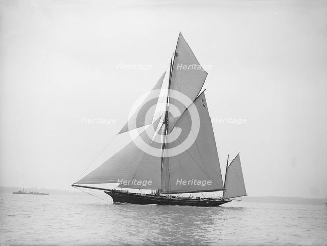 The yawl 'Wendur' sailing close-hauled, 1913. Creator: Kirk & Sons of Cowes.