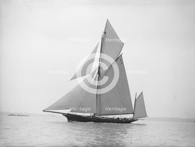 The yawl 'Wendur' sailing close-hauled, 1913. Creator: Kirk & Sons of Cowes.