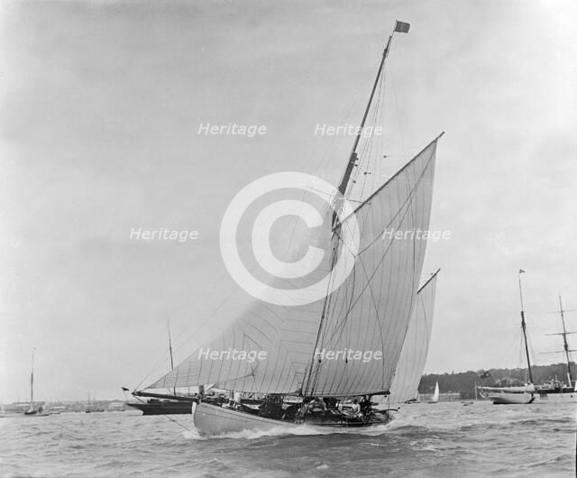 The yawl 'Valentine' under sail, 1909. Creator: Kirk & Sons of Cowes.