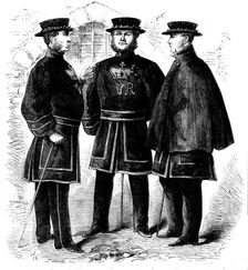 The Yeomen of the Guard at the Tower in their New Costume, 1858. Creator: Unknown