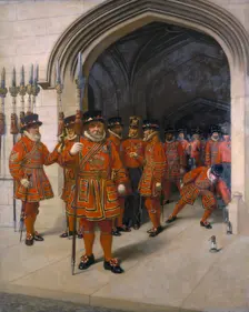 The Yeomen of the Guard searching the crypt of the Houses of Parliament 1894. Creator: Sir Arthur Temple Felix Clay