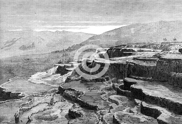 The Yellowstone Lake Region of North America: Mammoth Hot Springs on Gardiner's River, 1874. Creator: Unknown.
