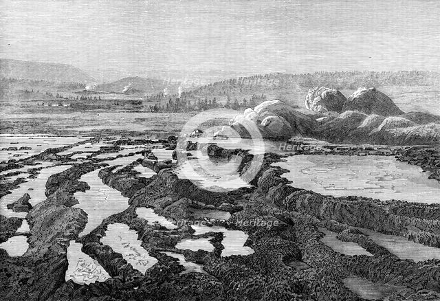 The Yellowstone Lake Region of North America: Upper Fire-Hole, From "Old Faithful", 1874. Creator: Unknown.