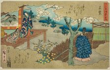 The Young Murasaki (Wakamurasaki), from the series "Fifty-four Chapters of the Tale..., 1852. Creator: Ando Hiroshige