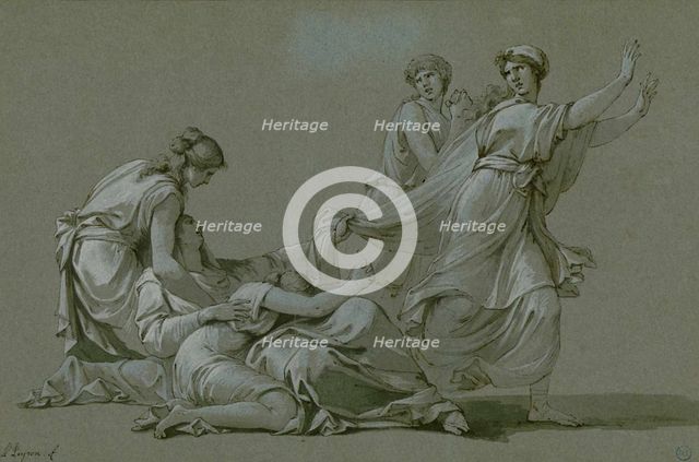 The young men and maidens of Athens to be offered as sacrificial victims to Minotaur, ca 1778. Creator: Peyron, Jean-François-Pierre (1744-1814).