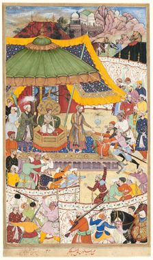 The Young Emperor Akbar Arrests the Insolent Shah Abu’l-Maali, page from a..., c1590/95. Creator: Unknown