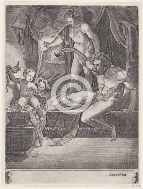 The Young Hercules in His Cradle, dated 1533. Creator: Agostino Veneziano.