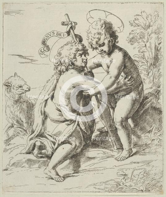 The young Saint John the Baptist kneeling before the young Christ who embraces him, ca. 1600-1640. Creator: Anon.