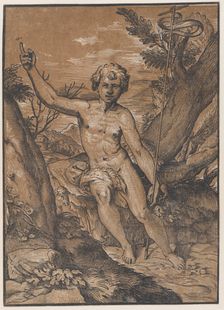 The young Saint John the Baptist in the wilderness, ca. 1520-27. Creator: Ugo da Carpi