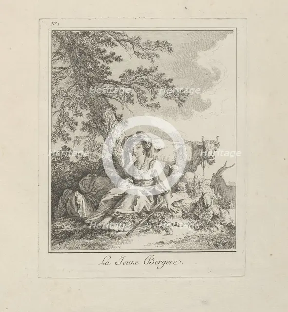 The Young Shepherdess, plate two from Divers Habillements des Peuples du Nord, 1765. Creator: Jean Baptiste Le Prince.
