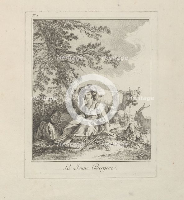 The Young Shepherdess, plate two from Divers Habillements des Peuples du Nord, 1765. Creator: Jean Baptiste Le Prince.
