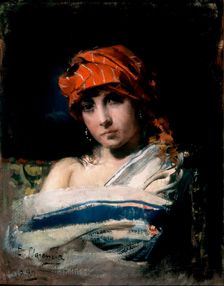 The young woman with the red scarf, 1889. Creator: Casto Plasencia Maestre