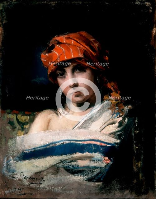 The young woman with the red scarf, 1889. Creator: Casto Plasencia Maestre.