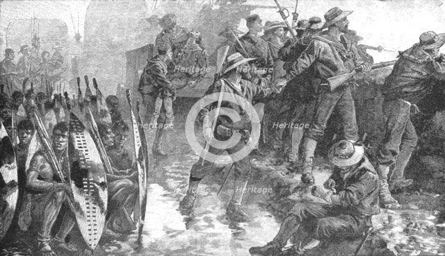 'The Zulu War, 1879: Men of H.M.S. 'Shah' inside the Laager at Ginghilovo', (1901).  Creator: Unknown.