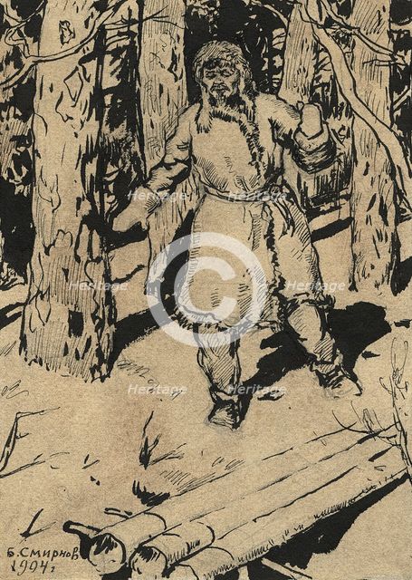 The Zabaikal Taiga. Hunter near a Trap, 1904. Creator: Boris Vasilievich Smirnov.