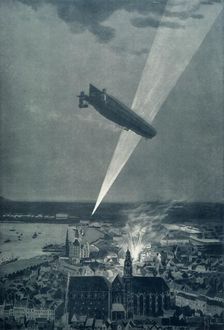 The Zeppelin Bombardment of Antwerp in August, 1814, in Defiance of the Hague Convention 1915. Creator: Unknown