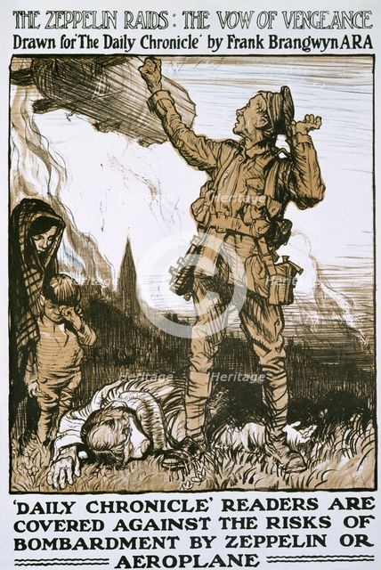 'The Zeppelin Raids: the Vow of Vengeance', World War I, c1915-c1918.  Creator: Frank Brangwyn.
