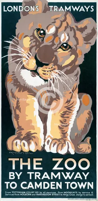 'The Zoo by Tramway to Camden Town', London County Council (LCC) Tramways poster, 1930. Artist: AK Mountain