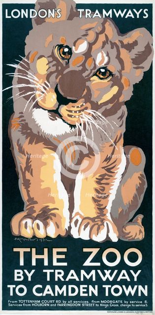 'The Zoo by Tramway to Camden Town', London County Council (LCC) Tramways poster, 1930. Artist: AK Mountain