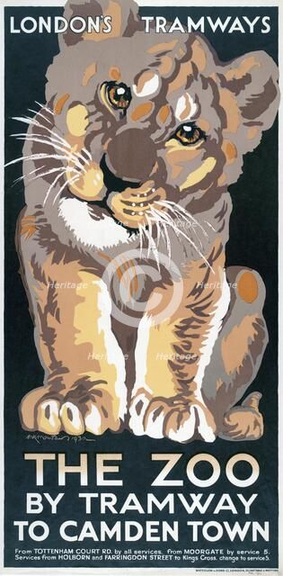 'The Zoo by Tramway to Camden Town', London County Council (LCC) Tramways poster, 1930. Artist: AK Mountain