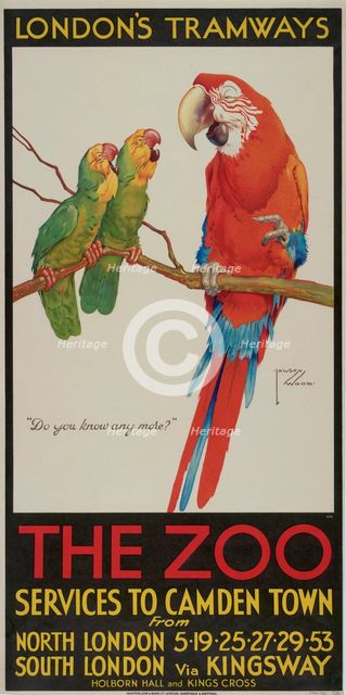 'The Zoo', London County Council (LCC) Tramways poster, 1932. Artist: Clarence Lawson Wood