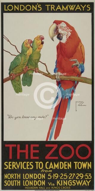 'The Zoo', London County Council (LCC) Tramways poster, 1932. Artist: Clarence Lawson Wood