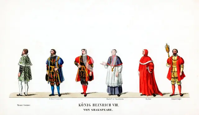 Theatre costume designs for Shakespeare's play, Henry VIII, 19th century. Artist: Unknown