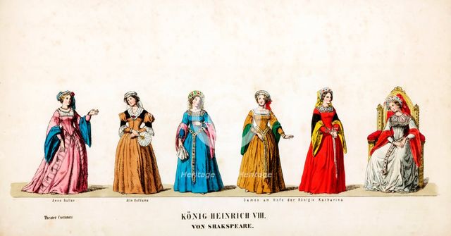 Theatre costume designs for Shakespeare's play, Henry VIII, 19th century. Artist: Unknown