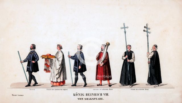 Theatre costume designs for Shakespeare's play, Henry VIII, 19th century. Artist: Unknown